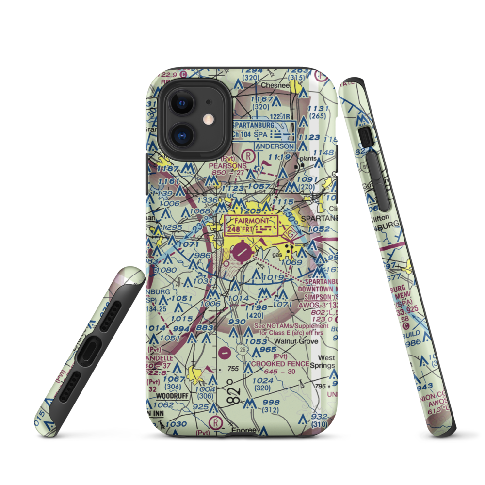 Spartanburg Downtown Memorial Airport (SPA) VFR Sectional  Tough iPhone Case iPhone 11 model shown