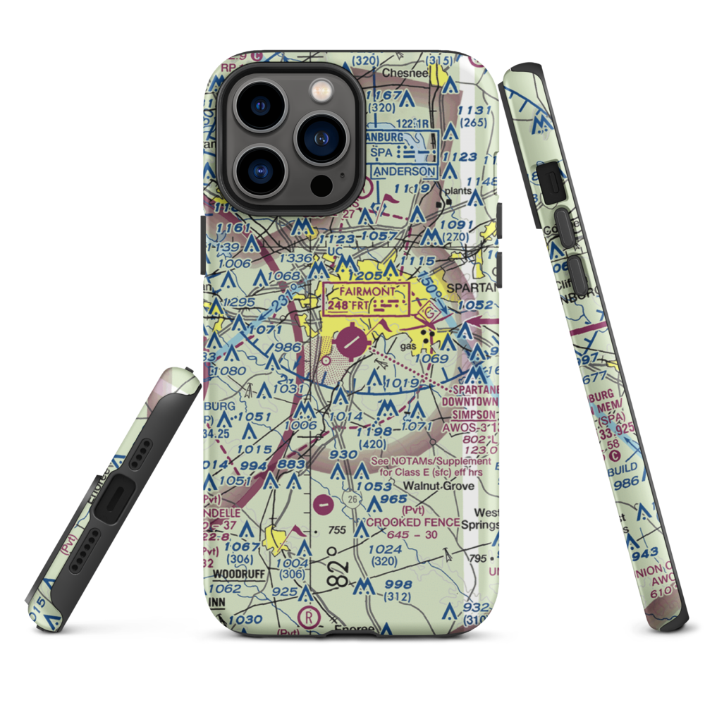 Spartanburg Downtown Memorial Airport (SPA) VFR Sectional  Tough iPhone Case iPhone 13 Pro Max model shown