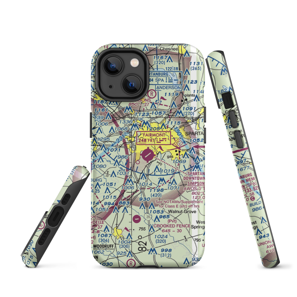 Spartanburg Downtown Memorial Airport (SPA) VFR Sectional  Tough iPhone Case iPhone 14 model shown