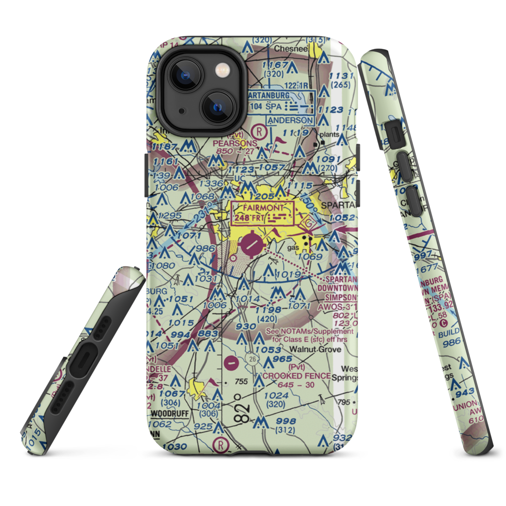 Spartanburg Downtown Memorial Airport (SPA) VFR Sectional  Tough iPhone Case iPhone 14 Plus model shown