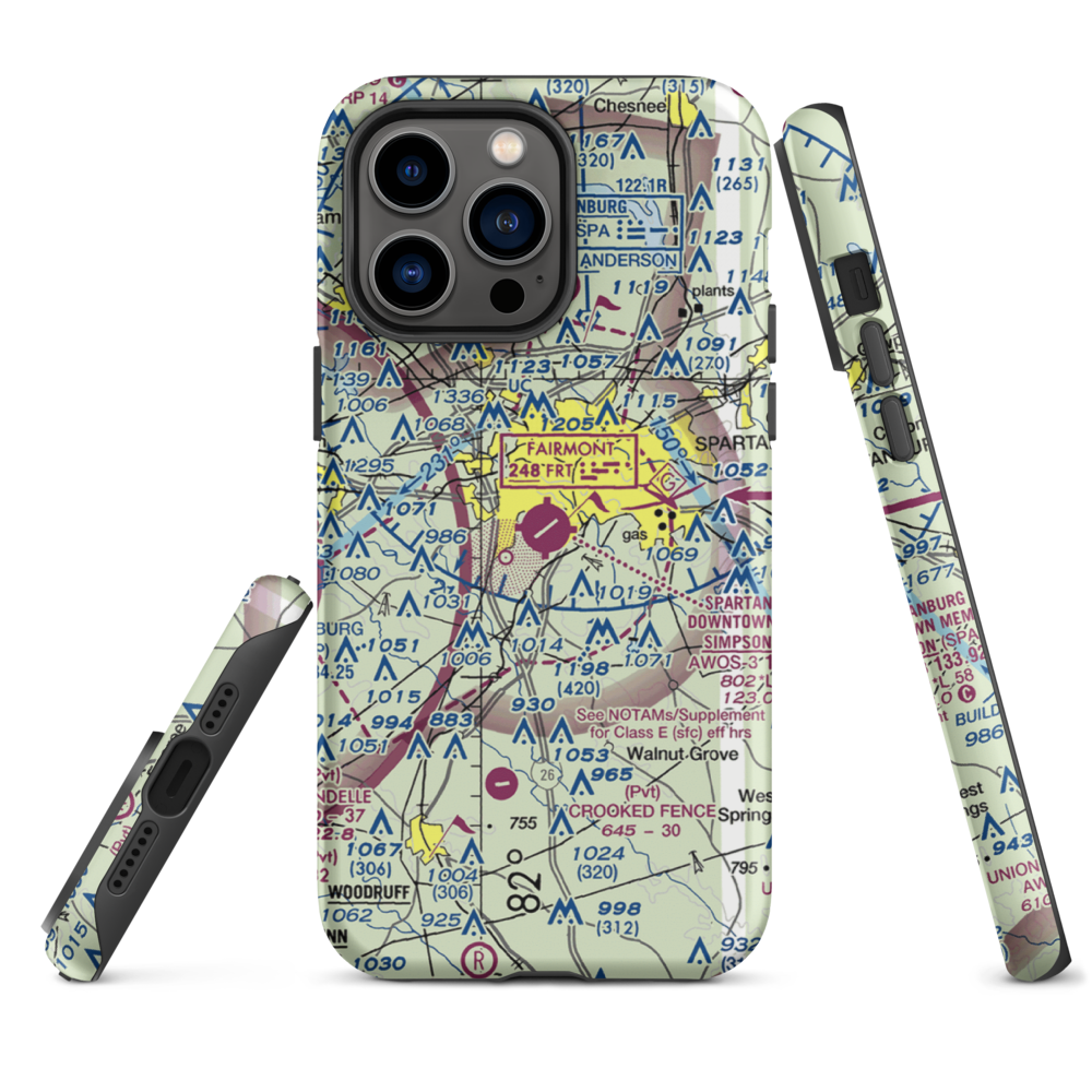 Spartanburg Downtown Memorial Airport (SPA) VFR Sectional  Tough iPhone Case iPhone 14 Pro Max model shown