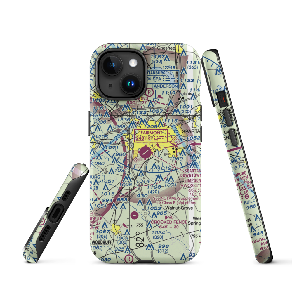 Spartanburg Downtown Memorial Airport (SPA) VFR Sectional  Tough iPhone Case iPhone 15 model shown