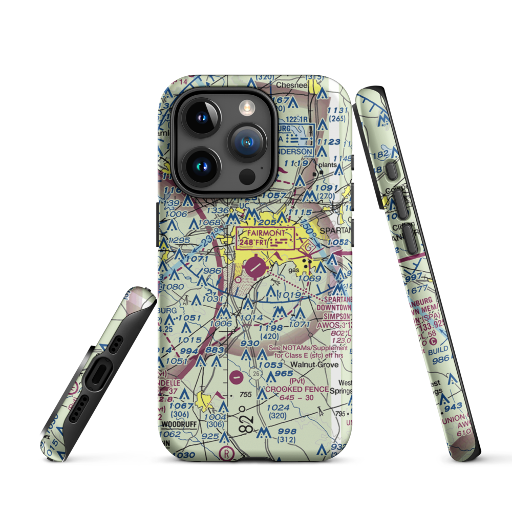 Spartanburg Downtown Memorial Airport (SPA) VFR Sectional  Tough iPhone Case iPhone 15 Pro model shown
