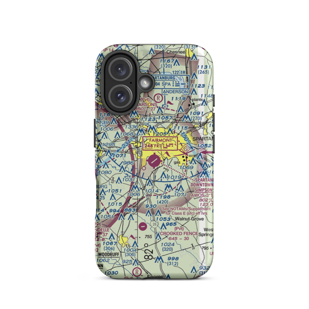 Spartanburg Downtown Memorial Airport (SPA) VFR Sectional  Tough iPhone Case iPhone 16 model shown