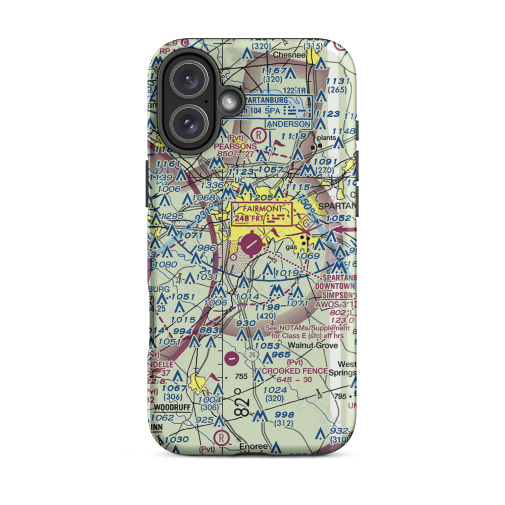 Spartanburg Downtown Memorial Airport (SPA) VFR Sectional  Tough iPhone Case iPhone 16 Plus model shown