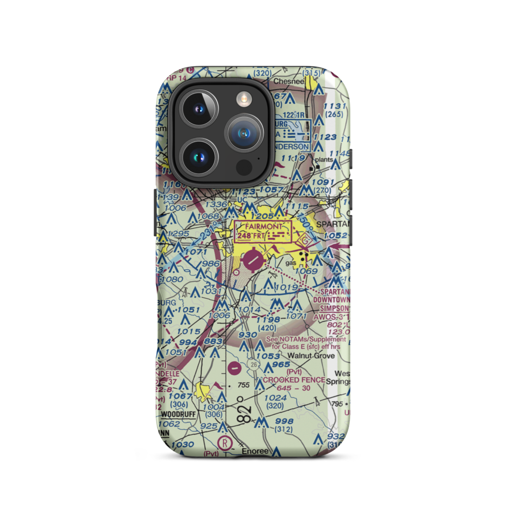 Spartanburg Downtown Memorial Airport (SPA) VFR Sectional  Tough iPhone Case iPhone 16 Pro model shown