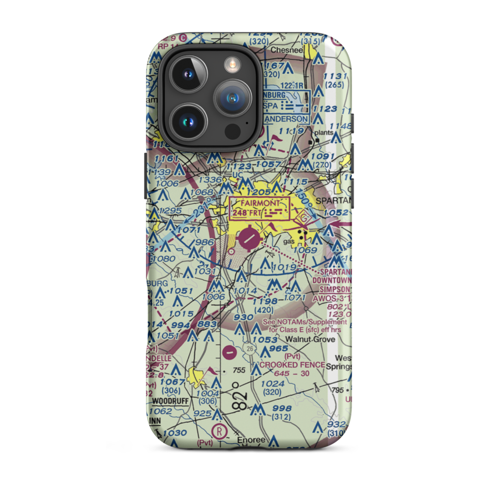 Spartanburg Downtown Memorial Airport (SPA) VFR Sectional  Tough iPhone Case iPhone 16 Pro Max model shown