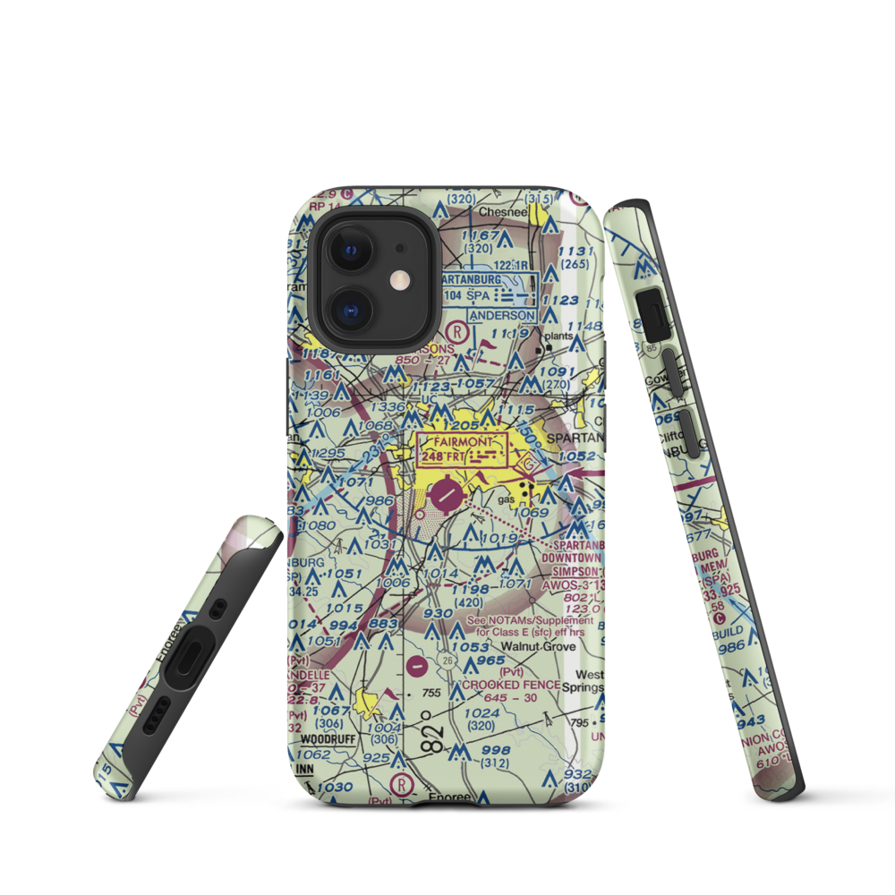 Spartanburg Downtown Memorial Airport (SPA) VFR Sectional  Tough iPhone Case iPhone 12 mini model shown