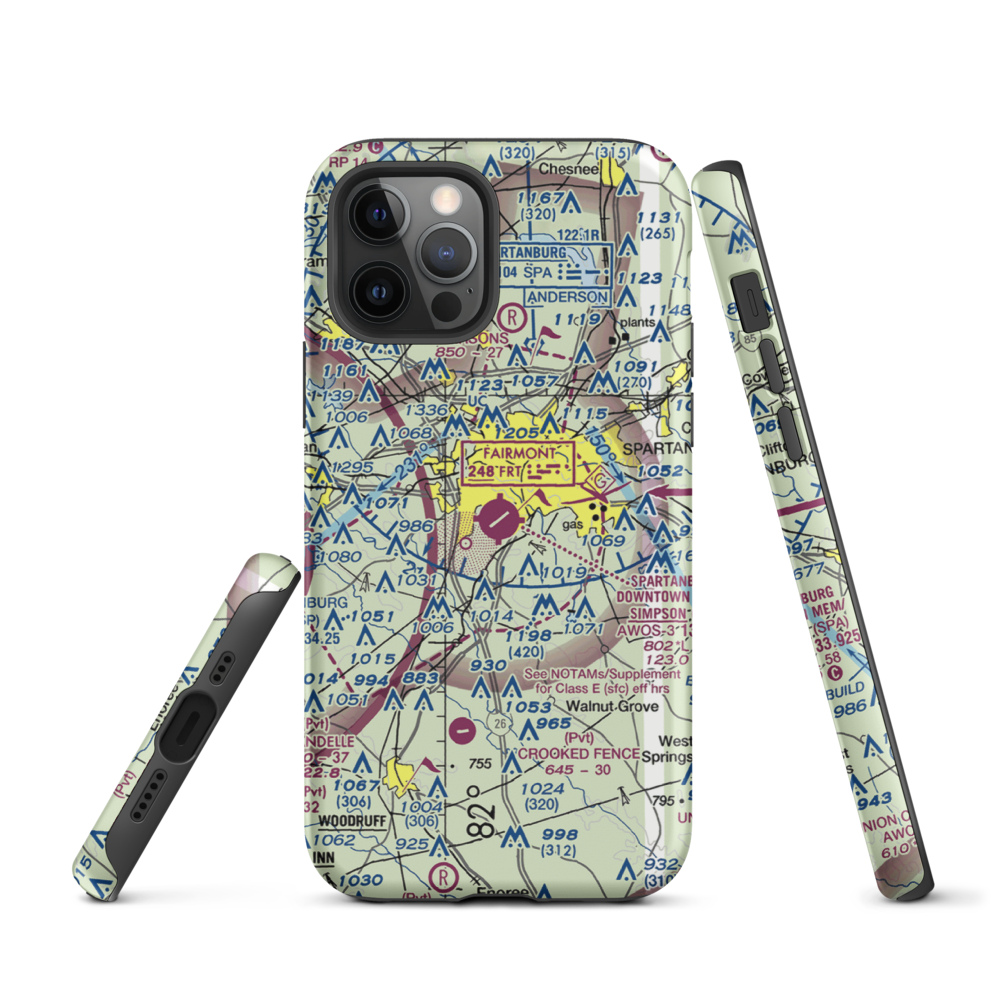 Spartanburg Downtown Memorial Airport (SPA) VFR Sectional  Tough iPhone Case iPhone 12 Pro model shown