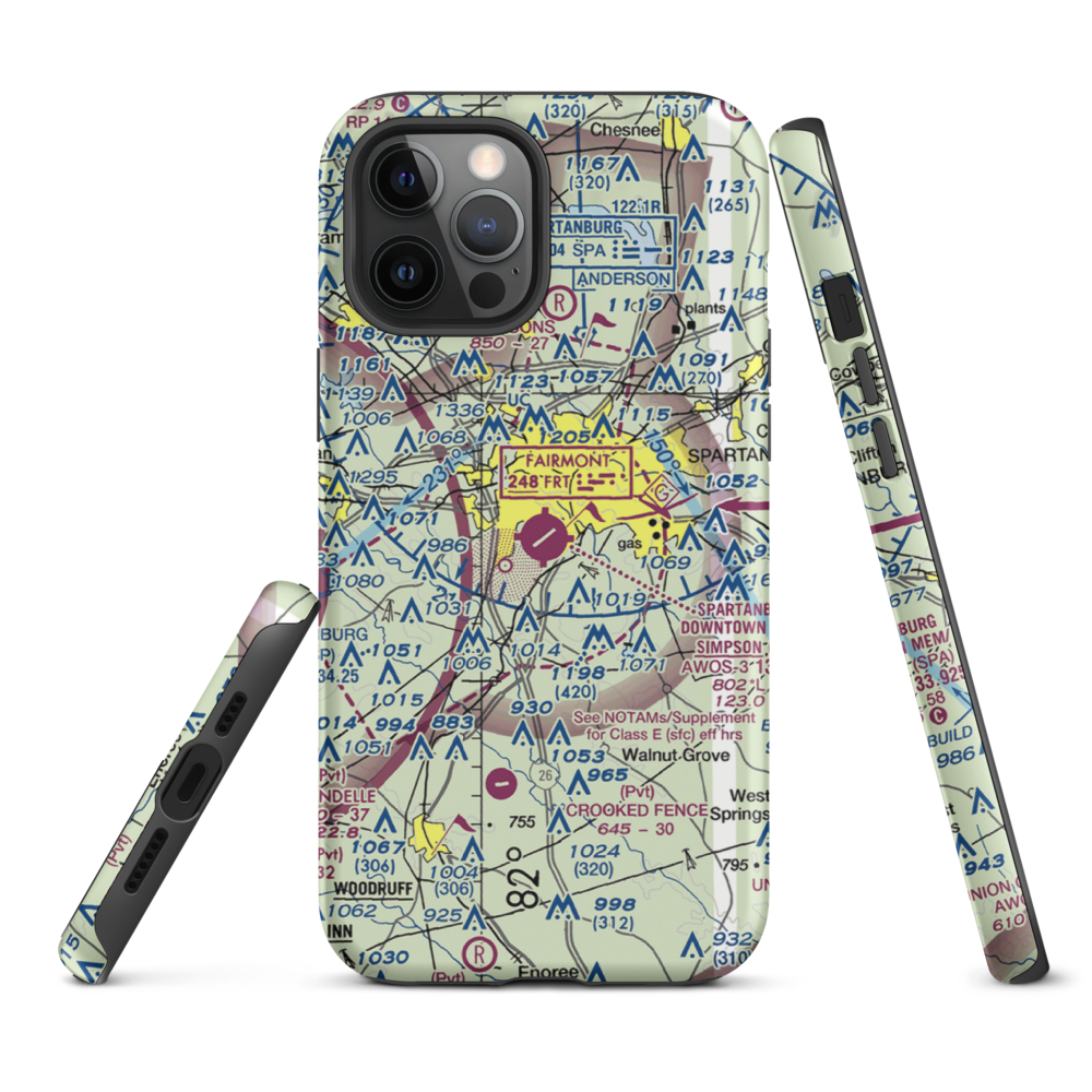 Spartanburg Downtown Memorial Airport (SPA) VFR Sectional  Tough iPhone Case iPhone 12 Pro Max model shown