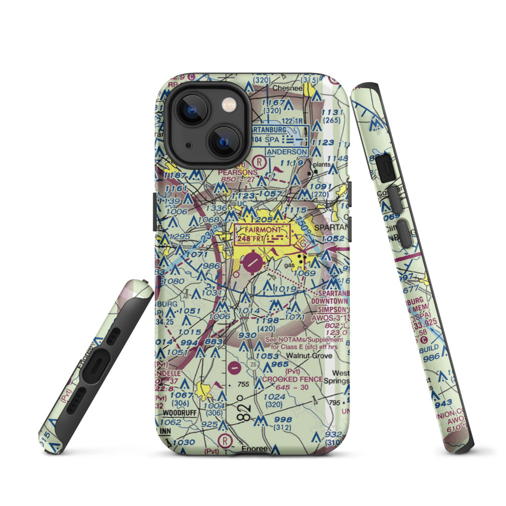 Spartanburg Downtown Memorial Airport (SPA) VFR Sectional  Tough iPhone Case iPhone 13 model shown