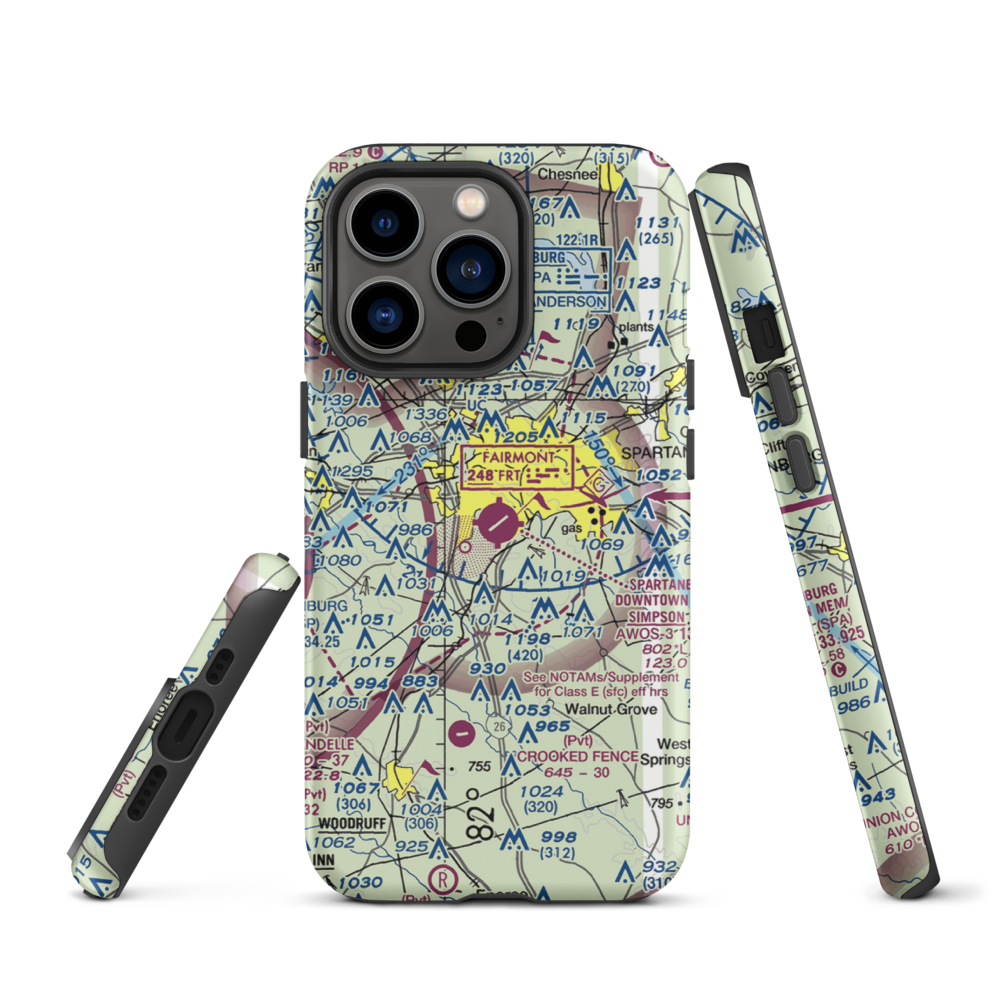 Spartanburg Downtown Memorial Airport (SPA) VFR Sectional  Tough iPhone Case iPhone 13 Pro model shown