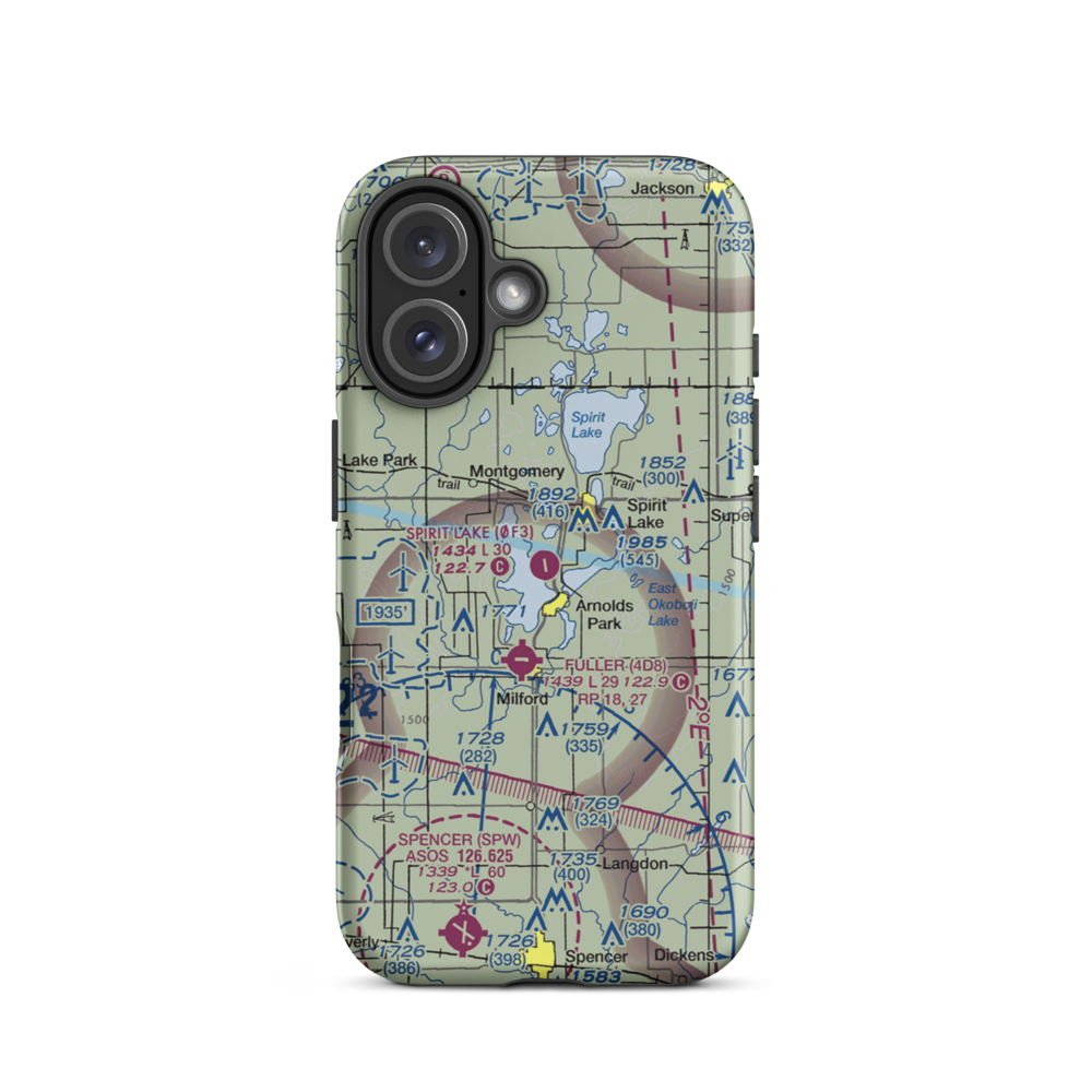 Spirit Lake Municipal Airport (0F3) VFR Sectional  Tough iPhone Case iPhone 16 model shown