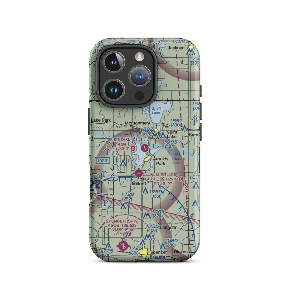 Spirit Lake Municipal Airport (0F3) VFR Sectional  Tough iPhone Case iPhone 16 Pro model shown