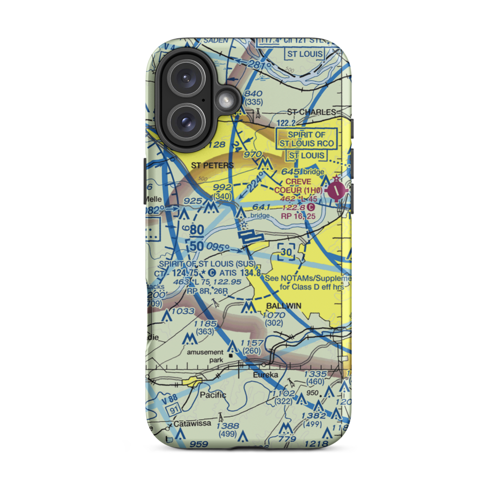 Spirit of St Louis Airport (SUS) VFR Sectional  Tough iPhone Case iPhone 16 Plus model shown