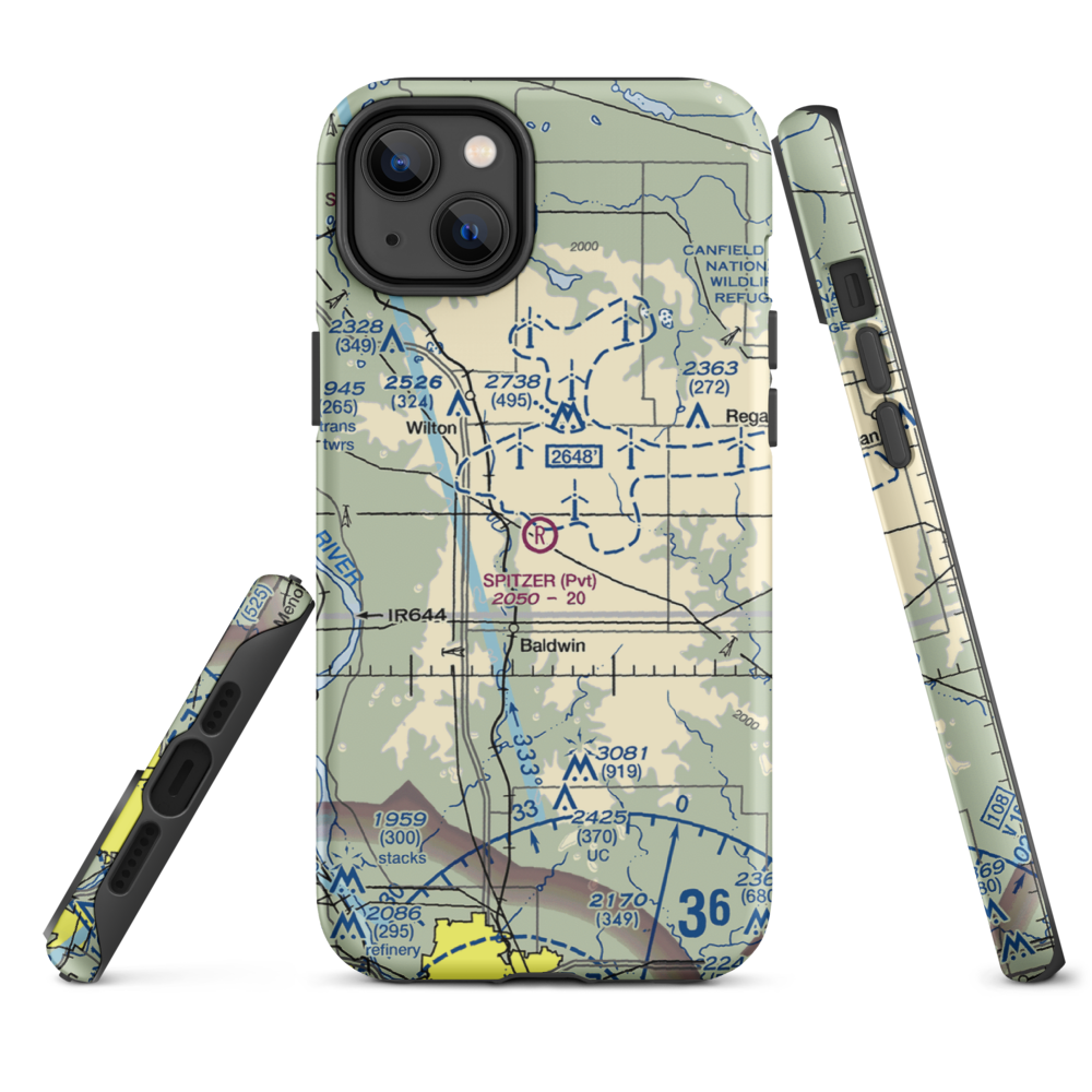 Spitzer Airport (ND80) VFR Sectional  Tough iPhone Case iPhone 14 Plus model shown