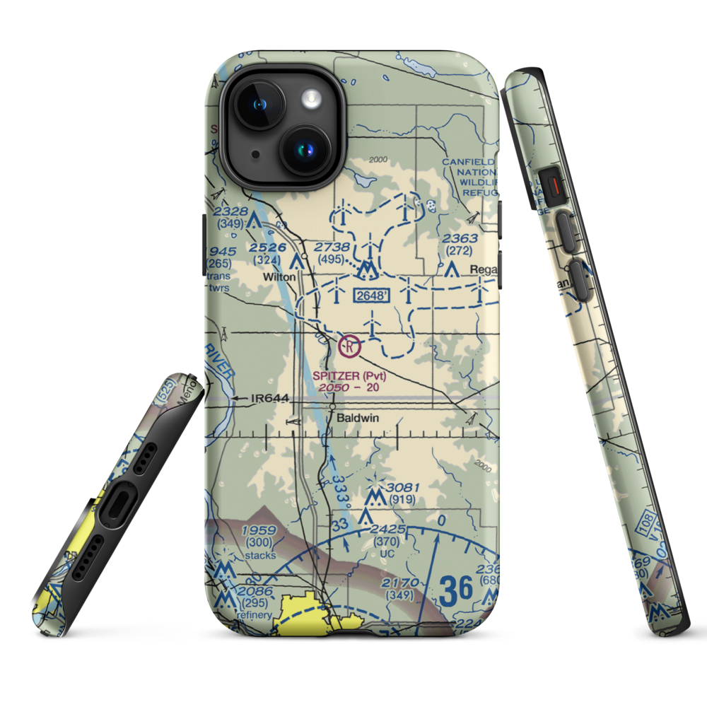 Spitzer Airport (ND80) VFR Sectional  Tough iPhone Case iPhone 15 Plus model shown