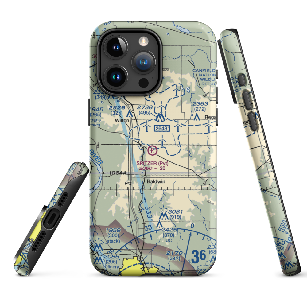 Spitzer Airport (ND80) VFR Sectional  Tough iPhone Case iPhone 15 Pro Max model shown