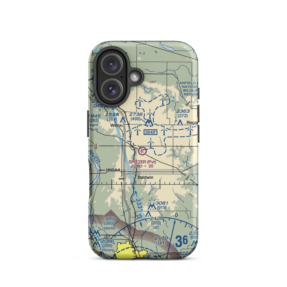 Spitzer Airport (ND80) VFR Sectional  Tough iPhone Case iPhone 16 model shown