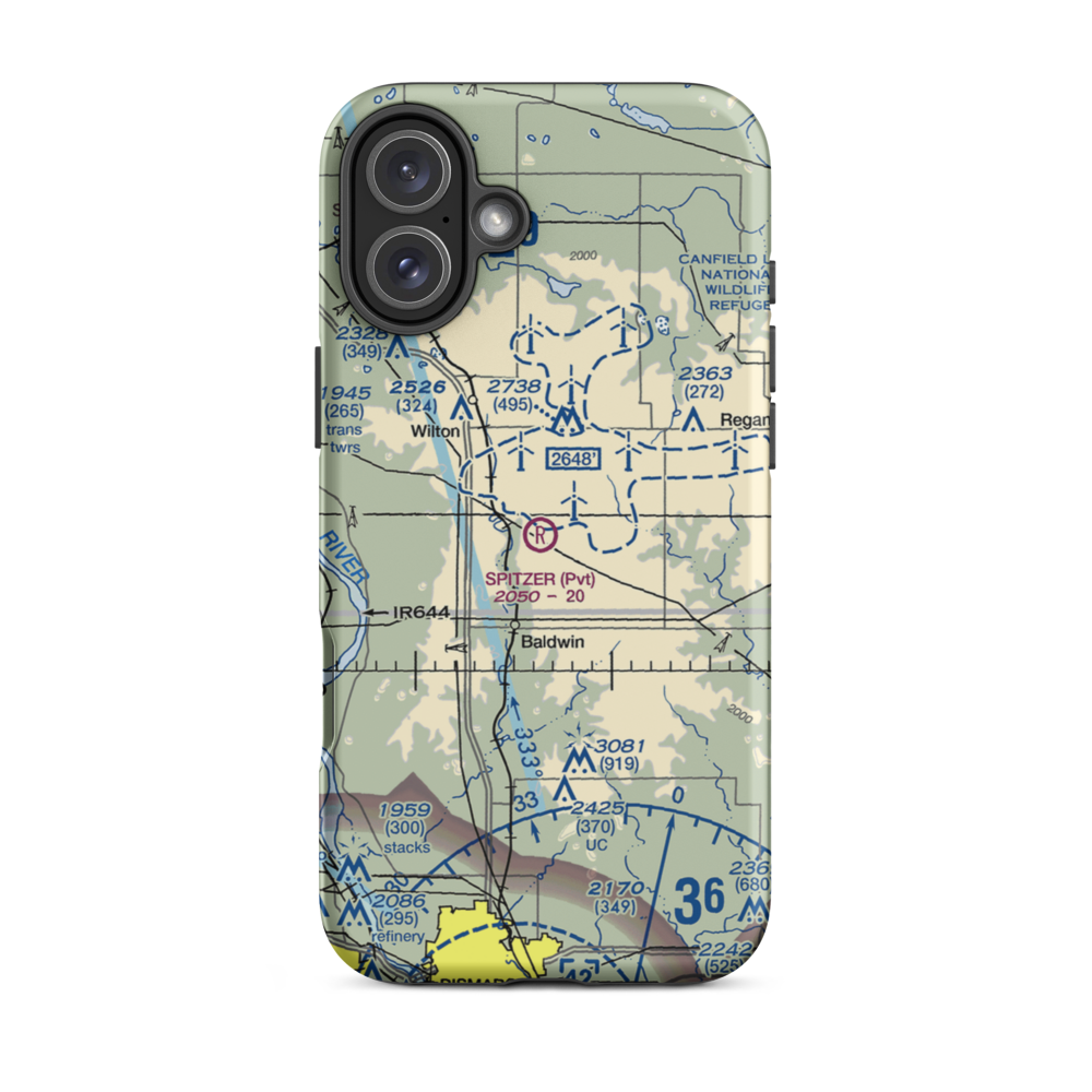 Spitzer Airport (ND80) VFR Sectional  Tough iPhone Case iPhone 16 Plus model shown