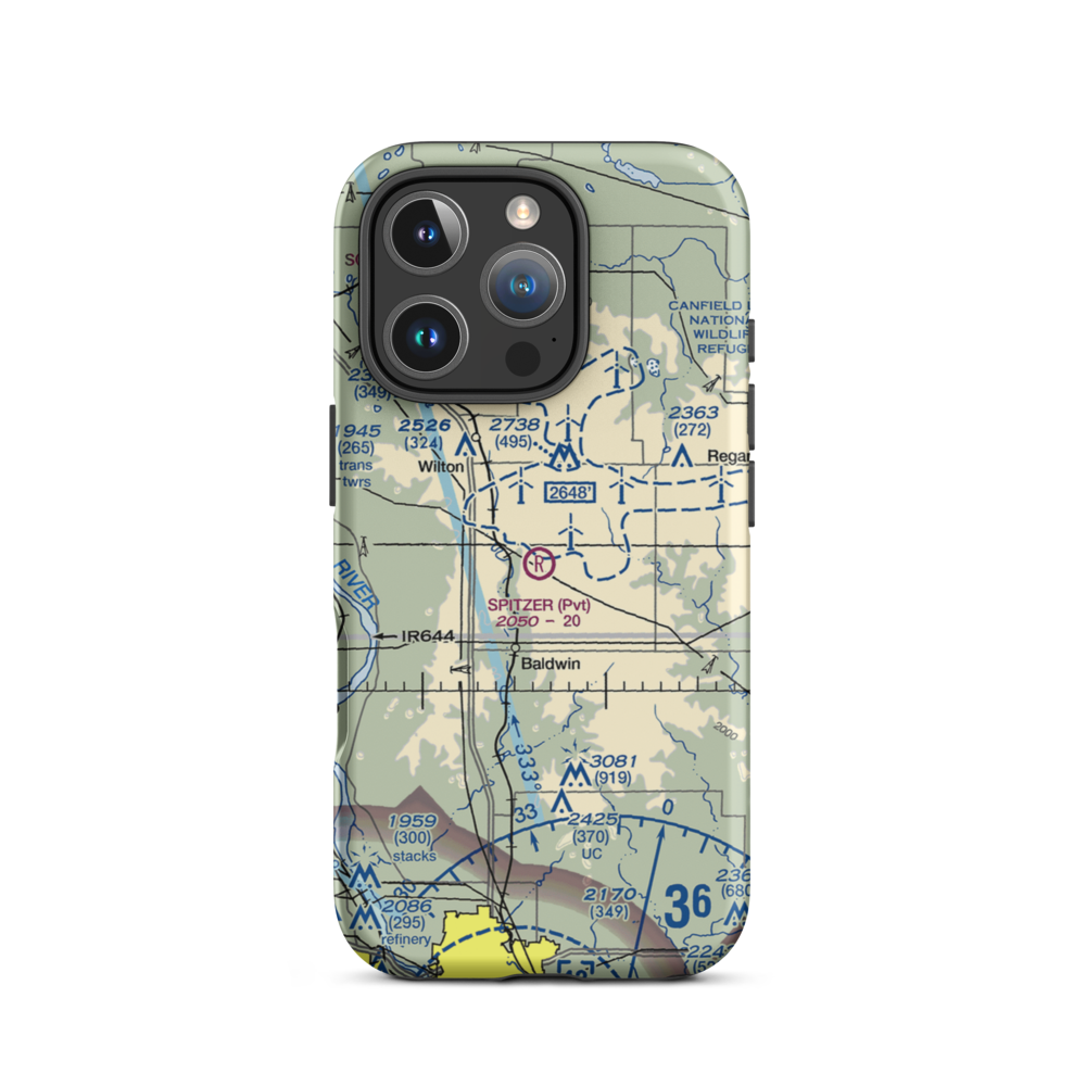 Spitzer Airport (ND80) VFR Sectional  Tough iPhone Case iPhone 16 Pro model shown