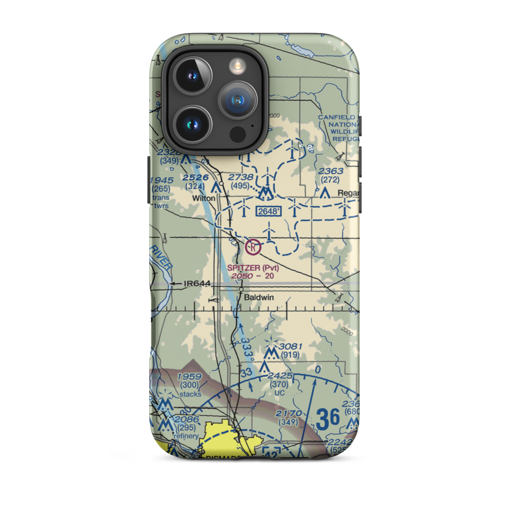 Spitzer Airport (ND80) VFR Sectional  Tough iPhone Case iPhone 16 Pro Max model shown