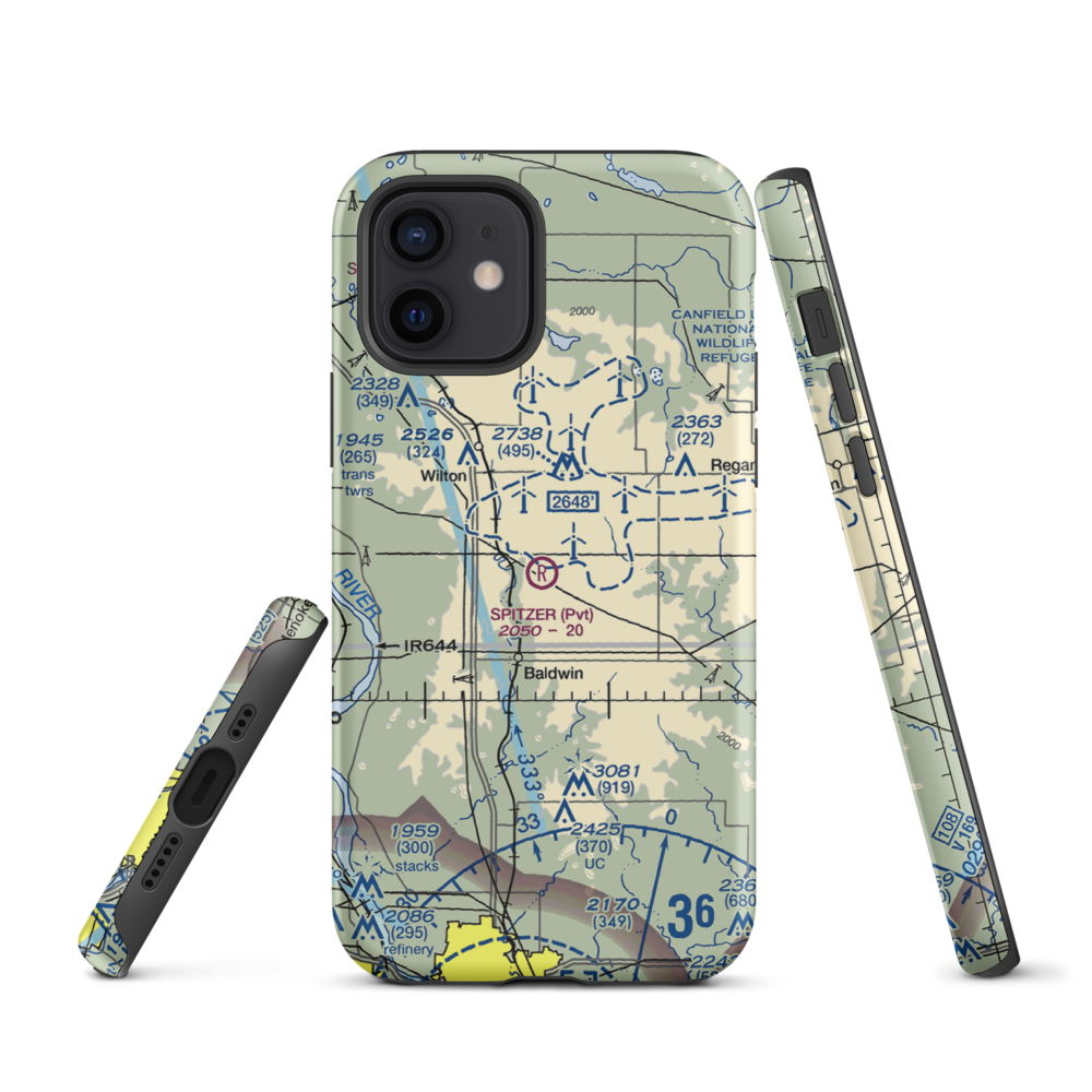 Spitzer Airport (ND80) VFR Sectional  Tough iPhone Case iPhone 12 model shown