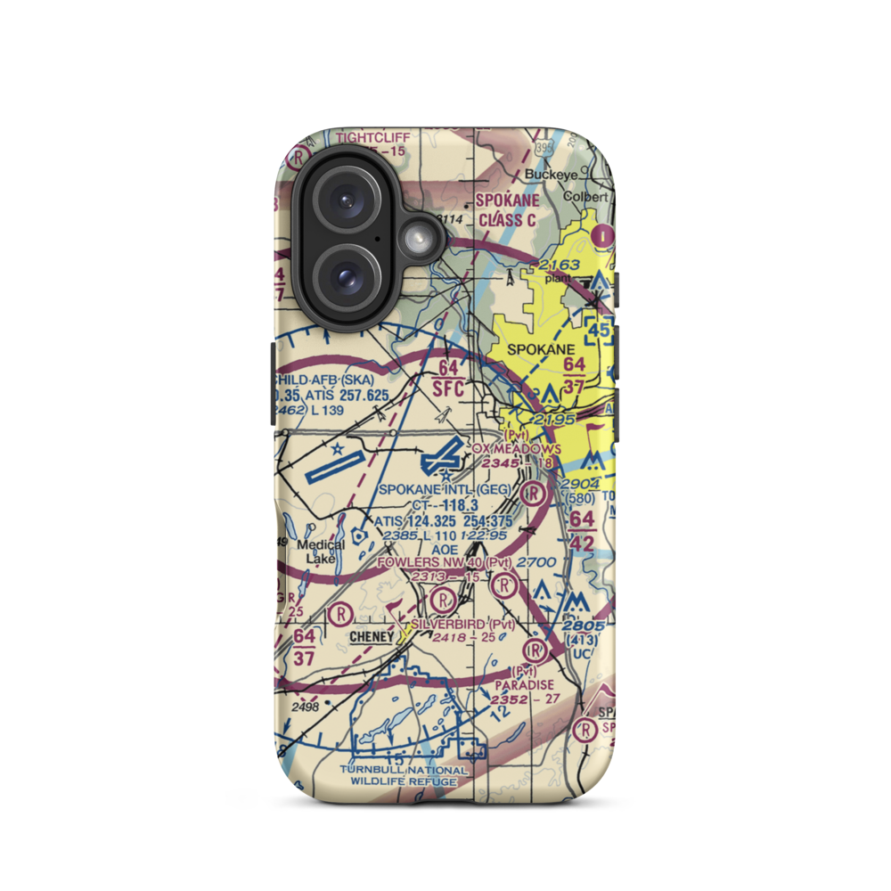Spokane International Airport (GEG) VFR Sectional  Tough iPhone Case iPhone 16 model shown