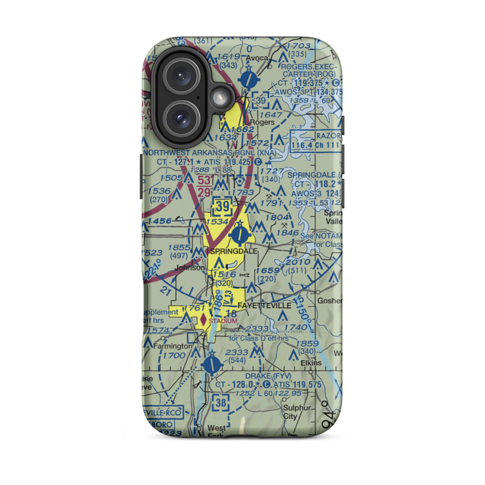Springdale Municipal Airport (ASG) VFR Sectional  Tough iPhone Case iPhone 16 Plus model shown