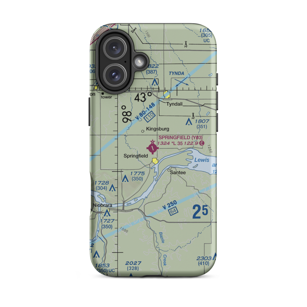 Springfield Municipal Airport (Y03) VFR Sectional  Tough iPhone Case iPhone 16 Plus model shown