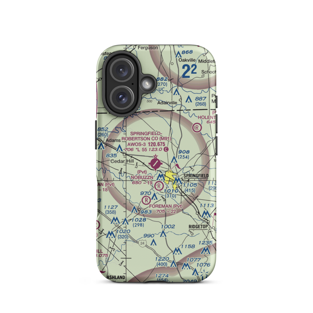 Springfield Robertson County Airport (M91) VFR Sectional  Tough iPhone Case iPhone 16 model shown