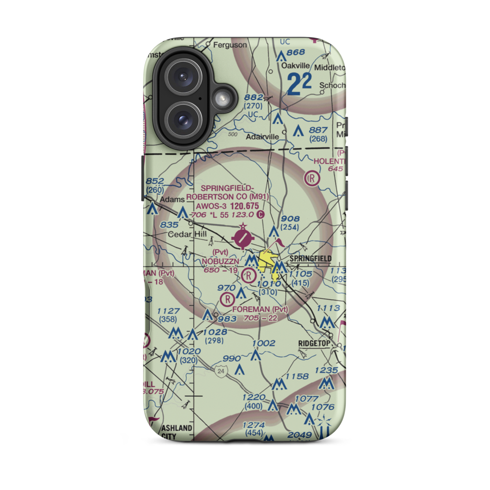 Springfield Robertson County Airport (M91) VFR Sectional  Tough iPhone Case iPhone 16 Plus model shown