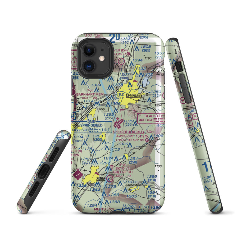 Springfield-Beckley Municipal Airport (SGH) VFR Sectional  Tough iPhone Case iPhone 11 model shown