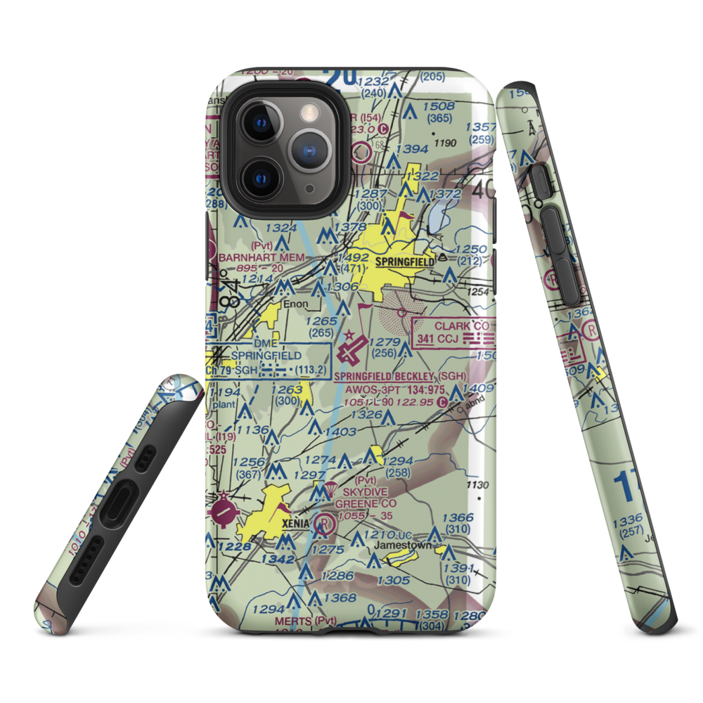 Springfield-Beckley Municipal Airport (SGH) VFR Sectional  Tough iPhone Case iPhone 11 Pro model shown
