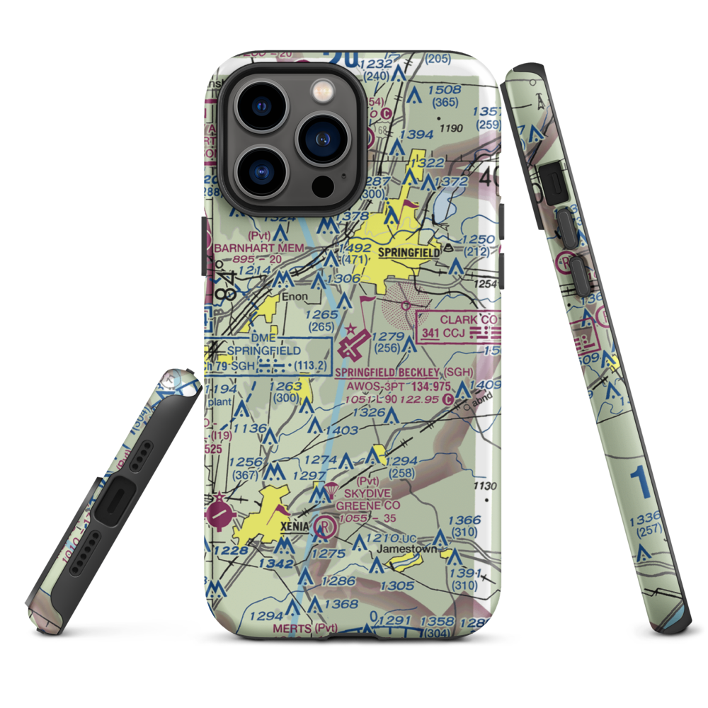 Springfield-Beckley Municipal Airport (SGH) VFR Sectional  Tough iPhone Case iPhone 13 Pro Max model shown