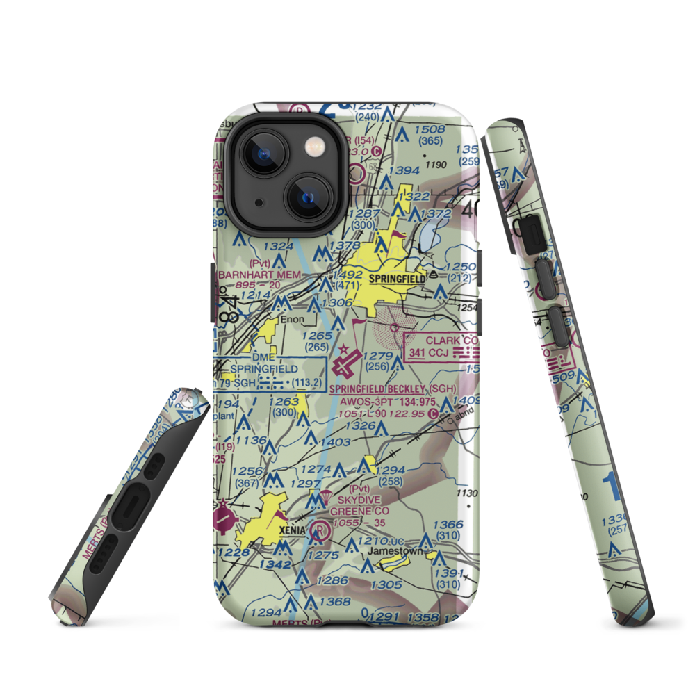 Springfield-Beckley Municipal Airport (SGH) VFR Sectional  Tough iPhone Case iPhone 14 model shown
