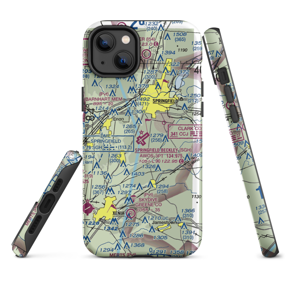 Springfield-Beckley Municipal Airport (SGH) VFR Sectional  Tough iPhone Case iPhone 14 Plus model shown