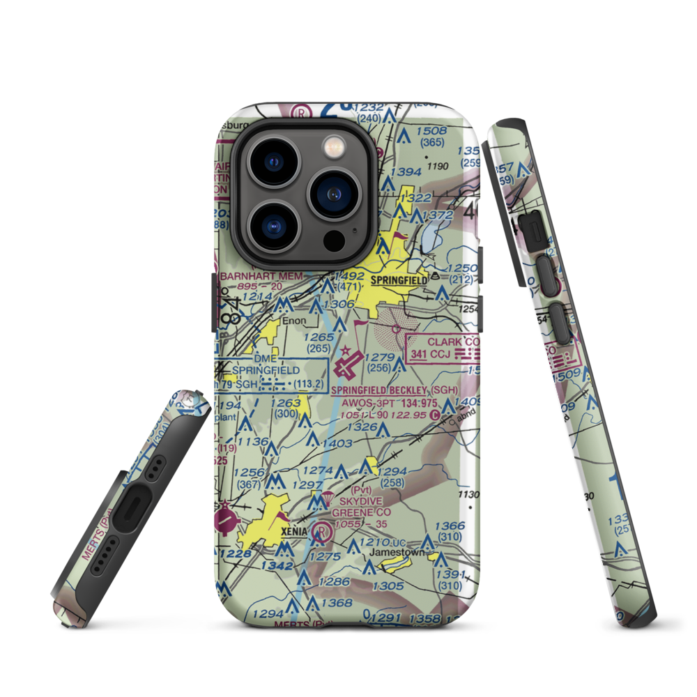 Springfield-Beckley Municipal Airport (SGH) VFR Sectional  Tough iPhone Case iPhone 14 Pro model shown