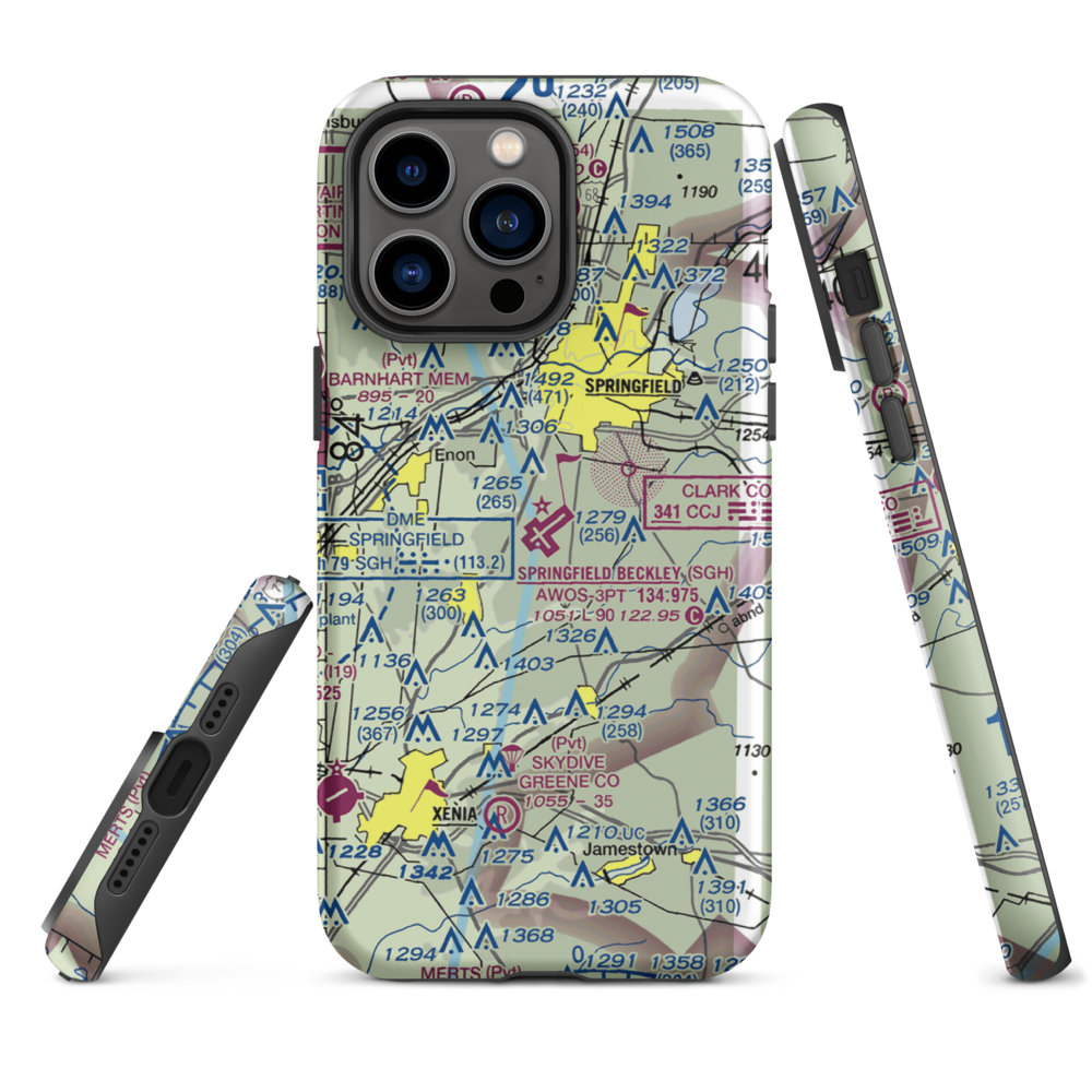 Springfield-Beckley Municipal Airport (SGH) VFR Sectional  Tough iPhone Case iPhone 14 Pro Max model shown