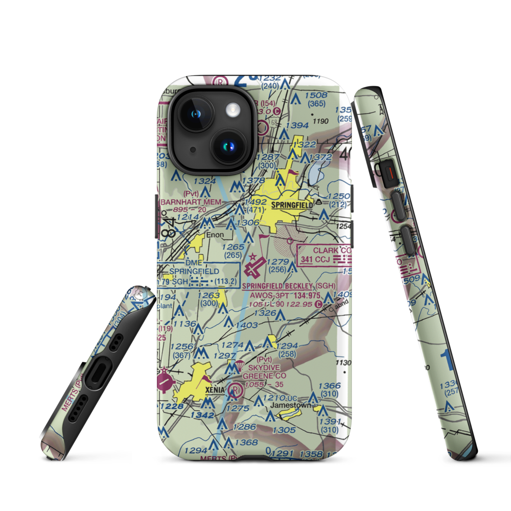 Springfield-Beckley Municipal Airport (SGH) VFR Sectional  Tough iPhone Case iPhone 15 model shown