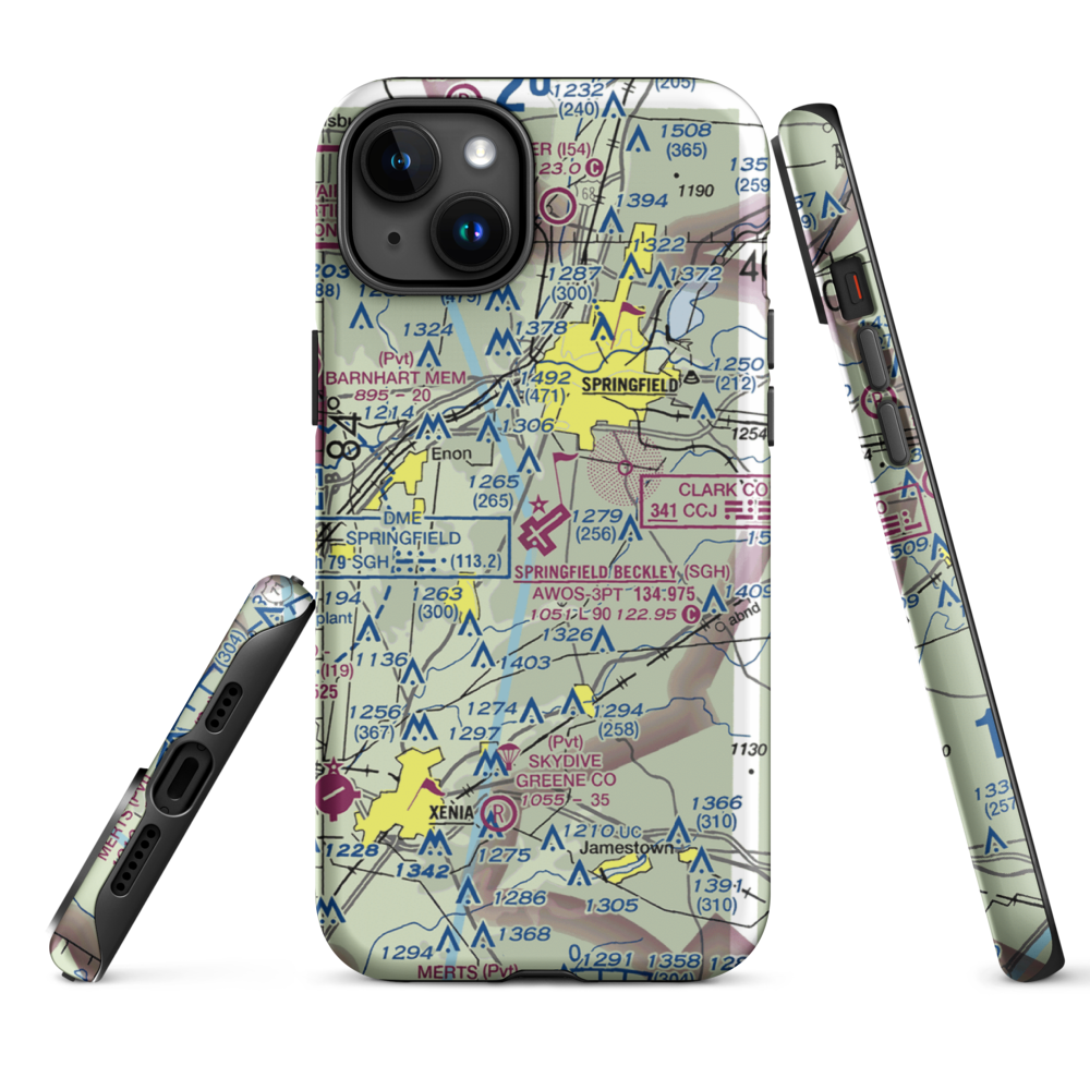Springfield-Beckley Municipal Airport (SGH) VFR Sectional  Tough iPhone Case iPhone 15 Plus model shown