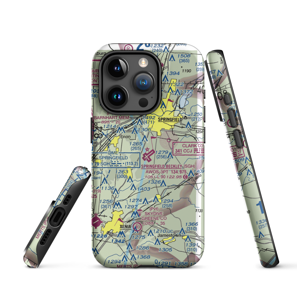 Springfield-Beckley Municipal Airport (SGH) VFR Sectional  Tough iPhone Case iPhone 15 Pro model shown