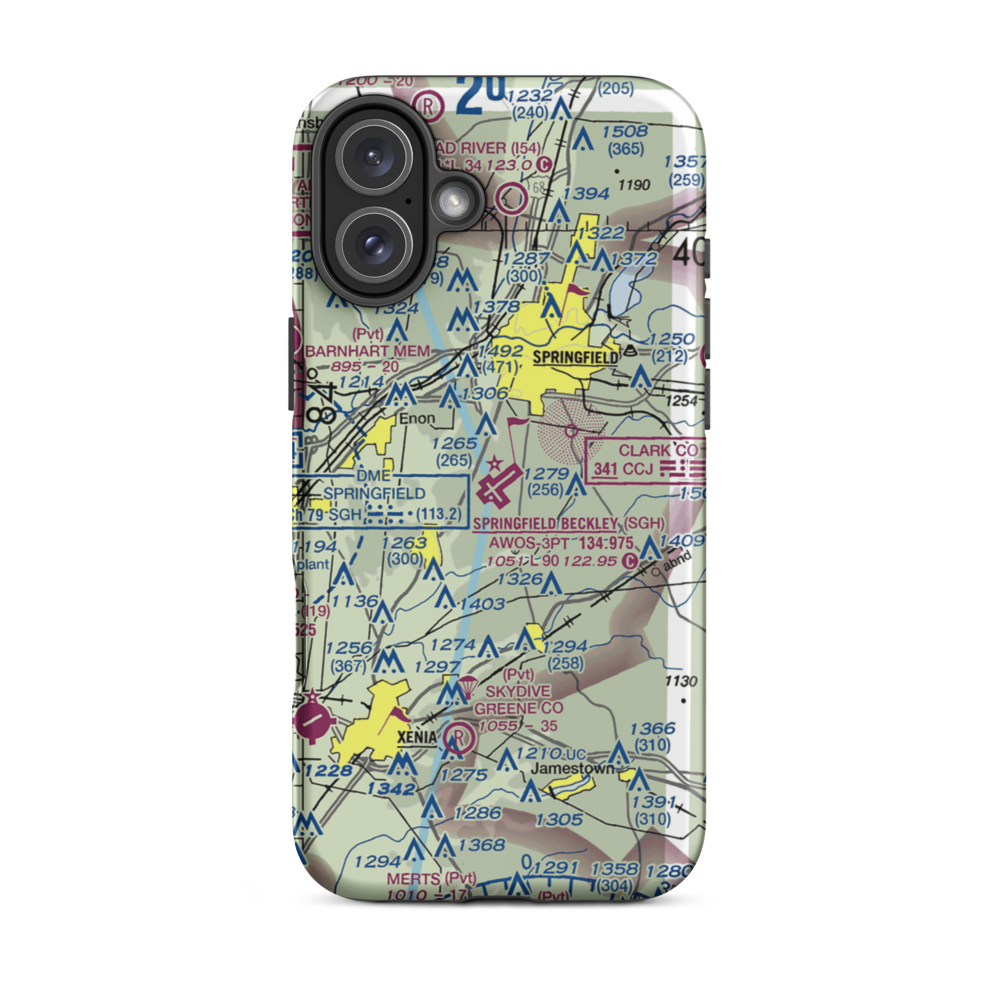 Springfield-Beckley Municipal Airport (SGH) VFR Sectional  Tough iPhone Case iPhone 16 Plus model shown