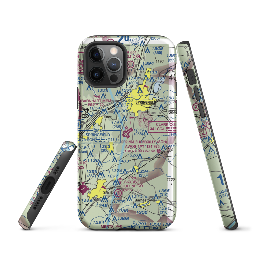 Springfield-Beckley Municipal Airport (SGH) VFR Sectional  Tough iPhone Case iPhone 12 Pro model shown