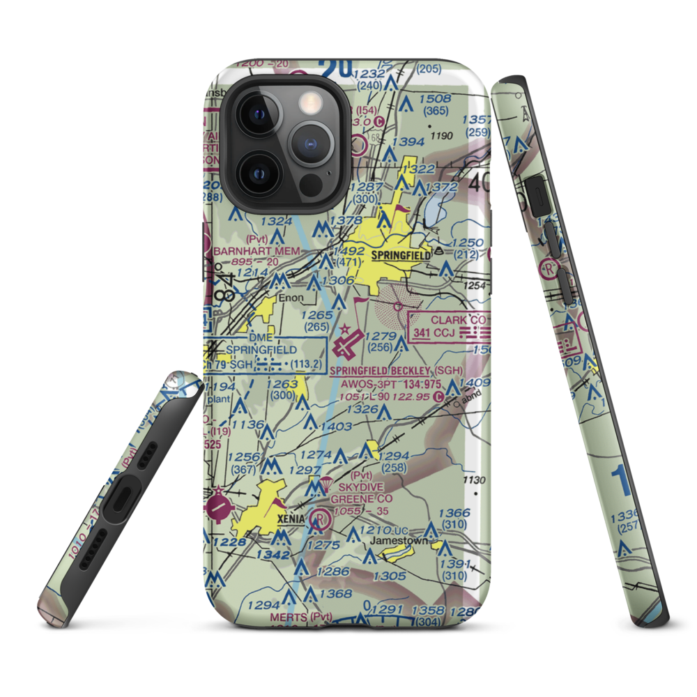 Springfield-Beckley Municipal Airport (SGH) VFR Sectional  Tough iPhone Case iPhone 12 Pro Max model shown
