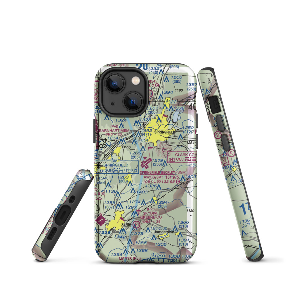 Springfield-Beckley Municipal Airport (SGH) VFR Sectional  Tough iPhone Case iPhone 13 mini model shown