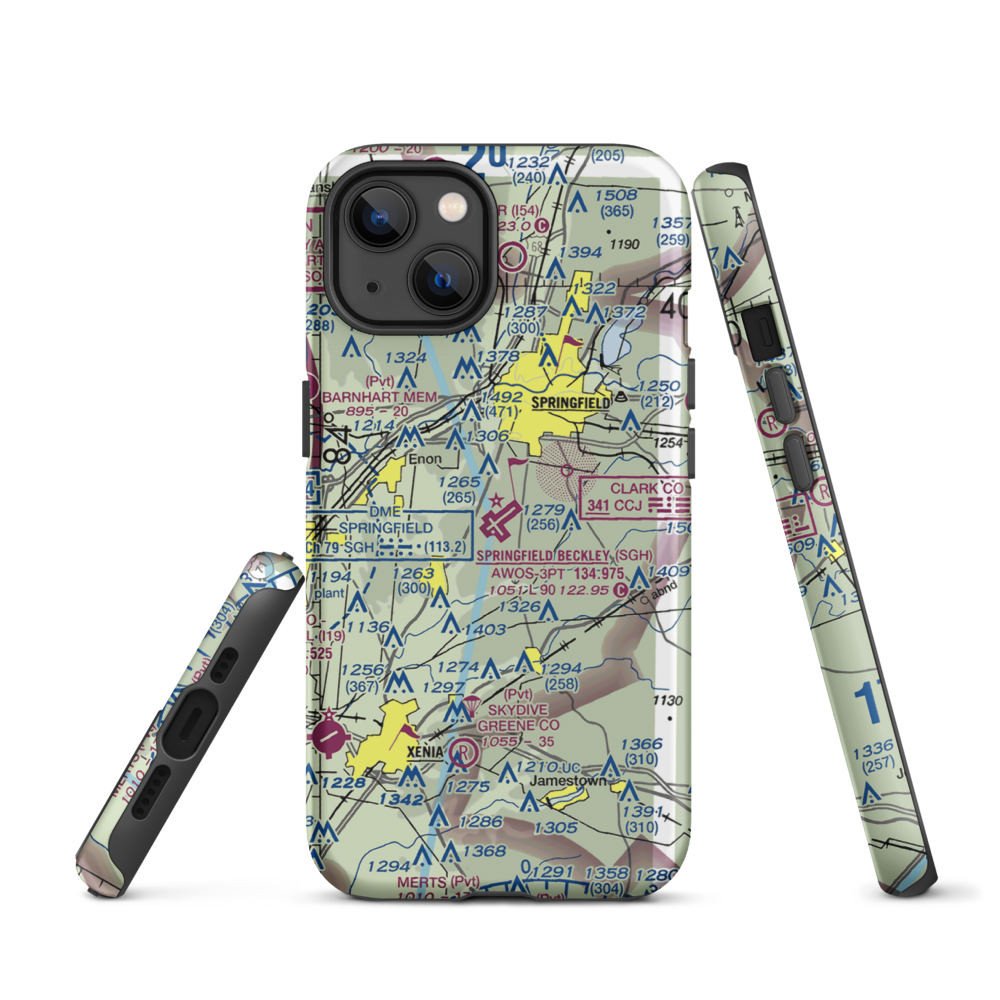 Springfield-Beckley Municipal Airport (SGH) VFR Sectional  Tough iPhone Case iPhone 13 model shown