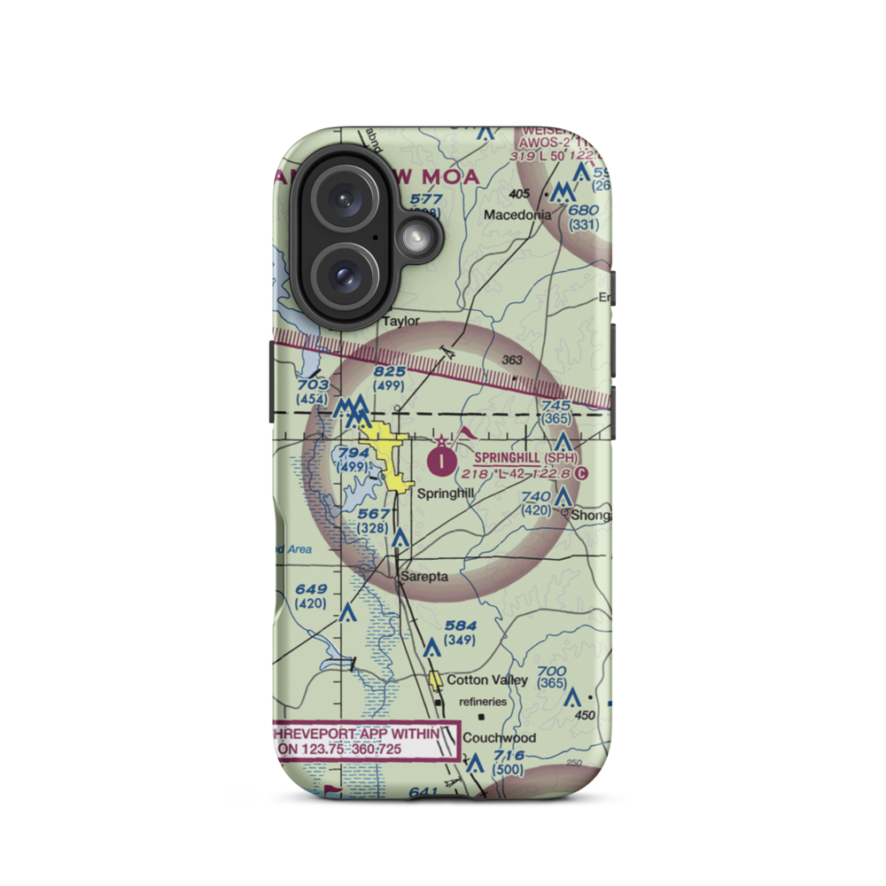 Springhill Airport (SPH) VFR Sectional  Tough iPhone Case iPhone 16 model shown