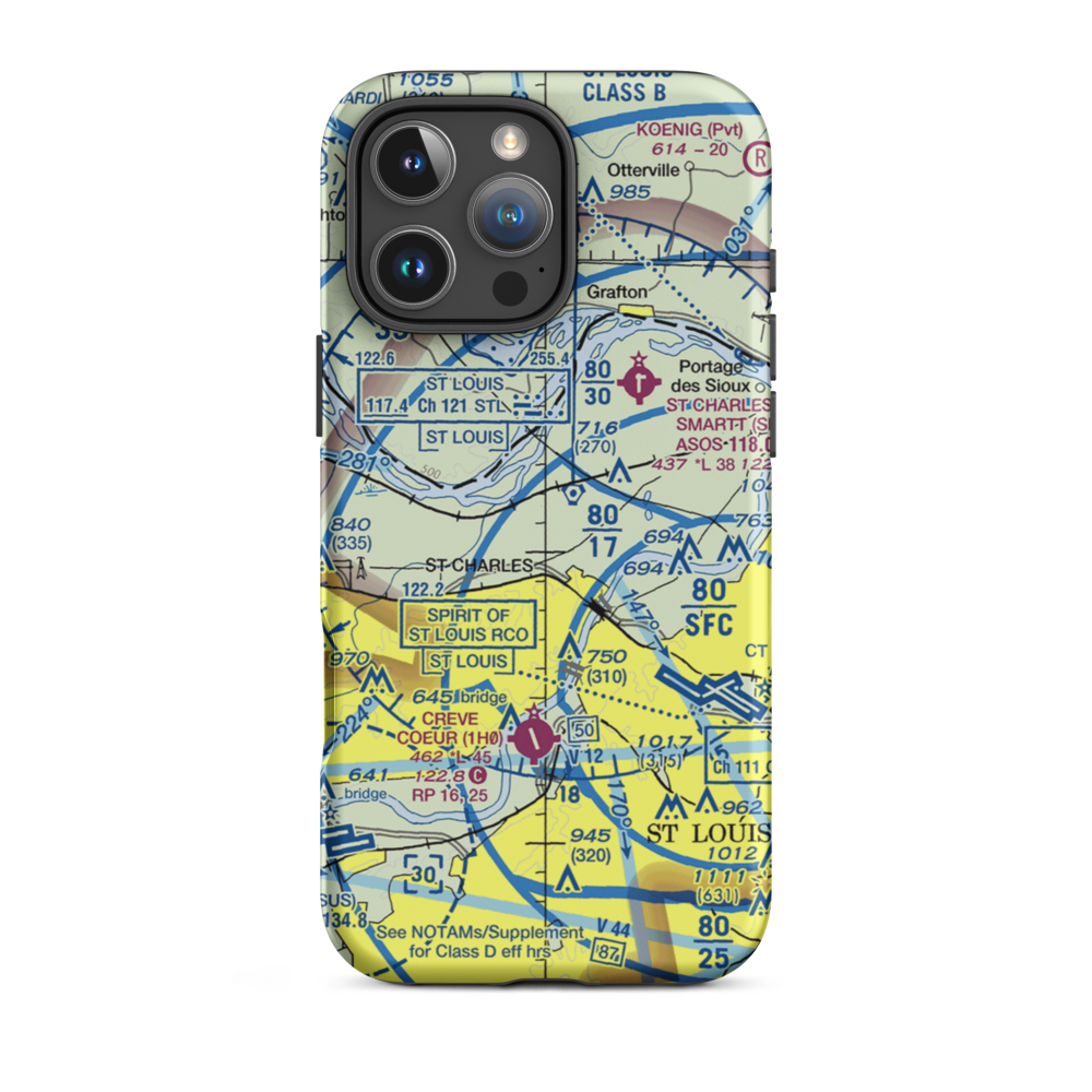 St Charles Airport (3SQ) VFR Sectional  Tough iPhone Case iPhone 16 Pro Max model shown