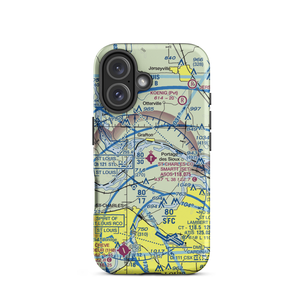 St Charles County Smartt Airport (SET) VFR Sectional  Tough iPhone Case iPhone 16 model shown